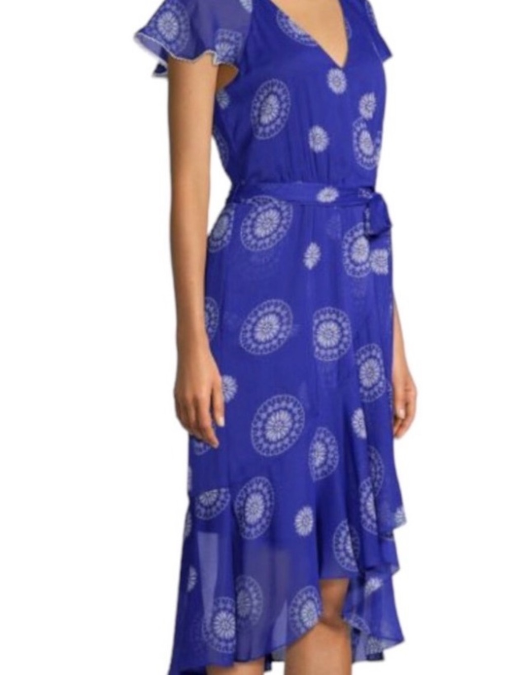Tommy Hilfiger Royal Blue Printed V-Neck High-Low Wrap Dress with Belt 12